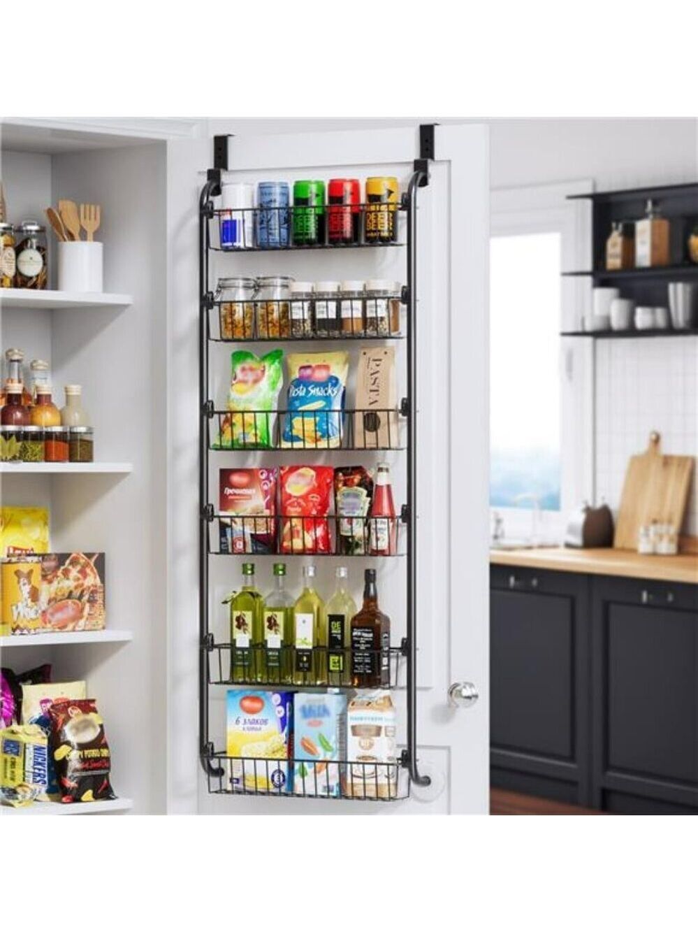 Over the Door Metal Organizer 6 Tier Pantry Rack Kitchen Storage Shelves